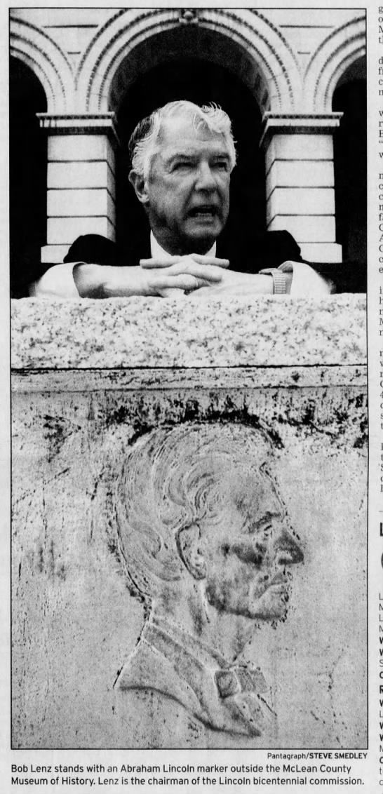 Bob Lenz stand with an Abraham Lincoln marker